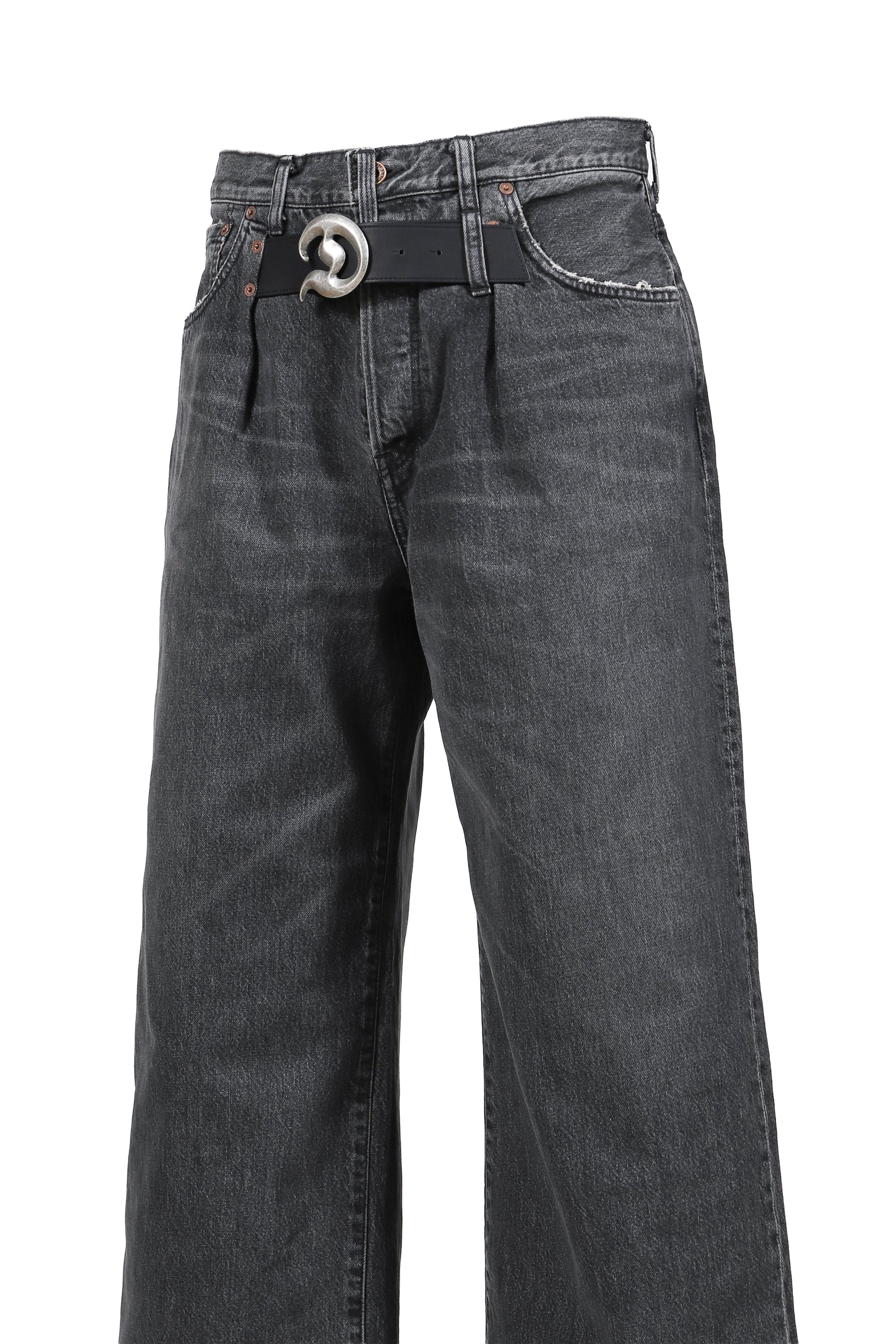 "D"BUCKLE SUPER WIDE DENIM PANTS / BLK 