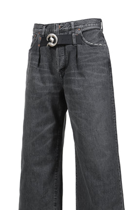 "D"BUCKLE SUPER WIDE DENIM PANTS / BLK 