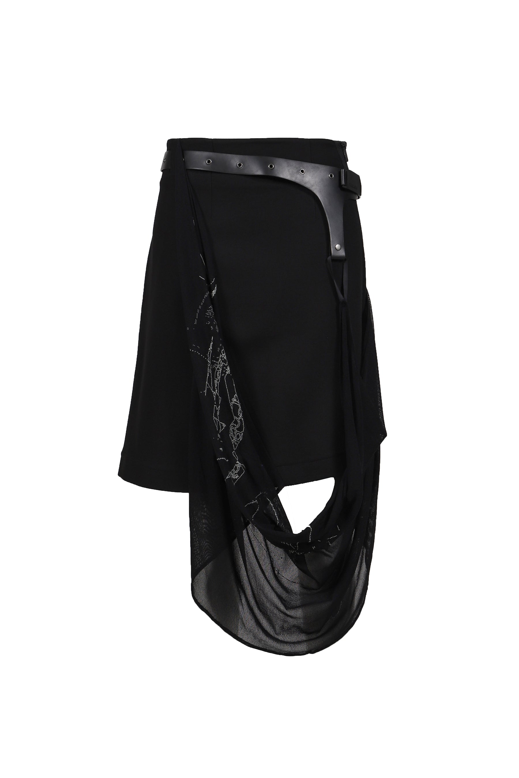 GRAPHIC WRAP SKIRT w/ GARTER BELT / BLK