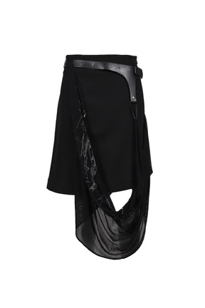GRAPHIC WRAP SKIRT w/ GARTER BELT / BLK