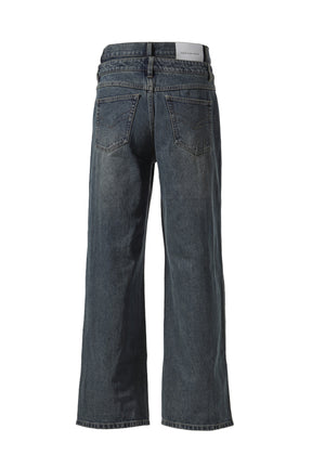 DENIM SEAMING DOUBLE WAIST PANTS / BLU