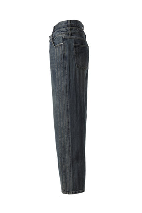 DENIM SEAMING DOUBLE WAIST PANTS / BLU