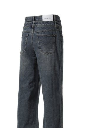 DENIM SEAMING DOUBLE WAIST PANTS / BLU