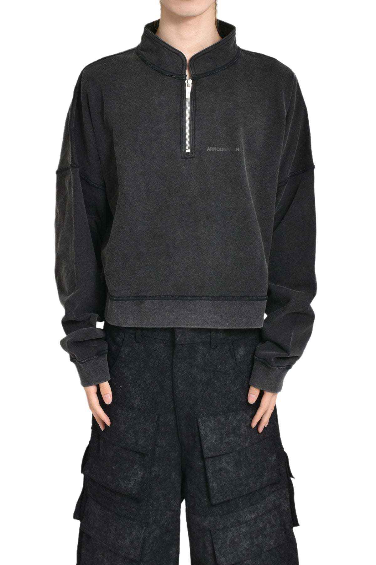 HALF ZIP MOCK NECK SWEATER / BLK