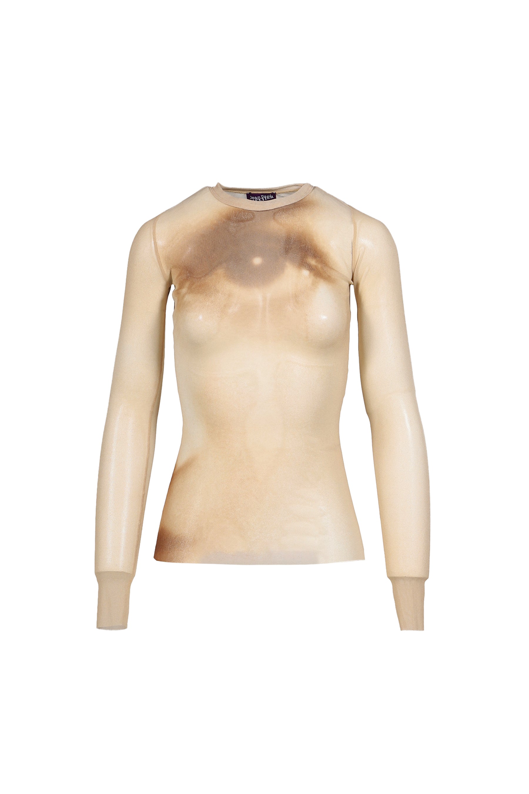 MESH LONG SLEEVES TOP PRINTED "FACE" / BEI