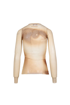 MESH LONG SLEEVES TOP PRINTED "FACE" / BEI