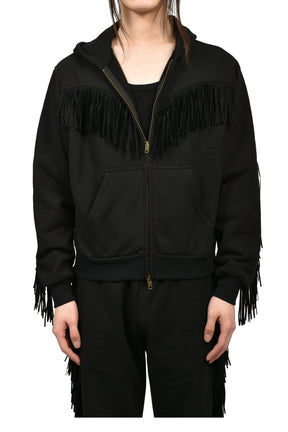 FRINGED FULL-ZIP HOODIE / BLK