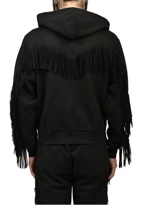 FRINGED FULL-ZIP HOODIE / BLK