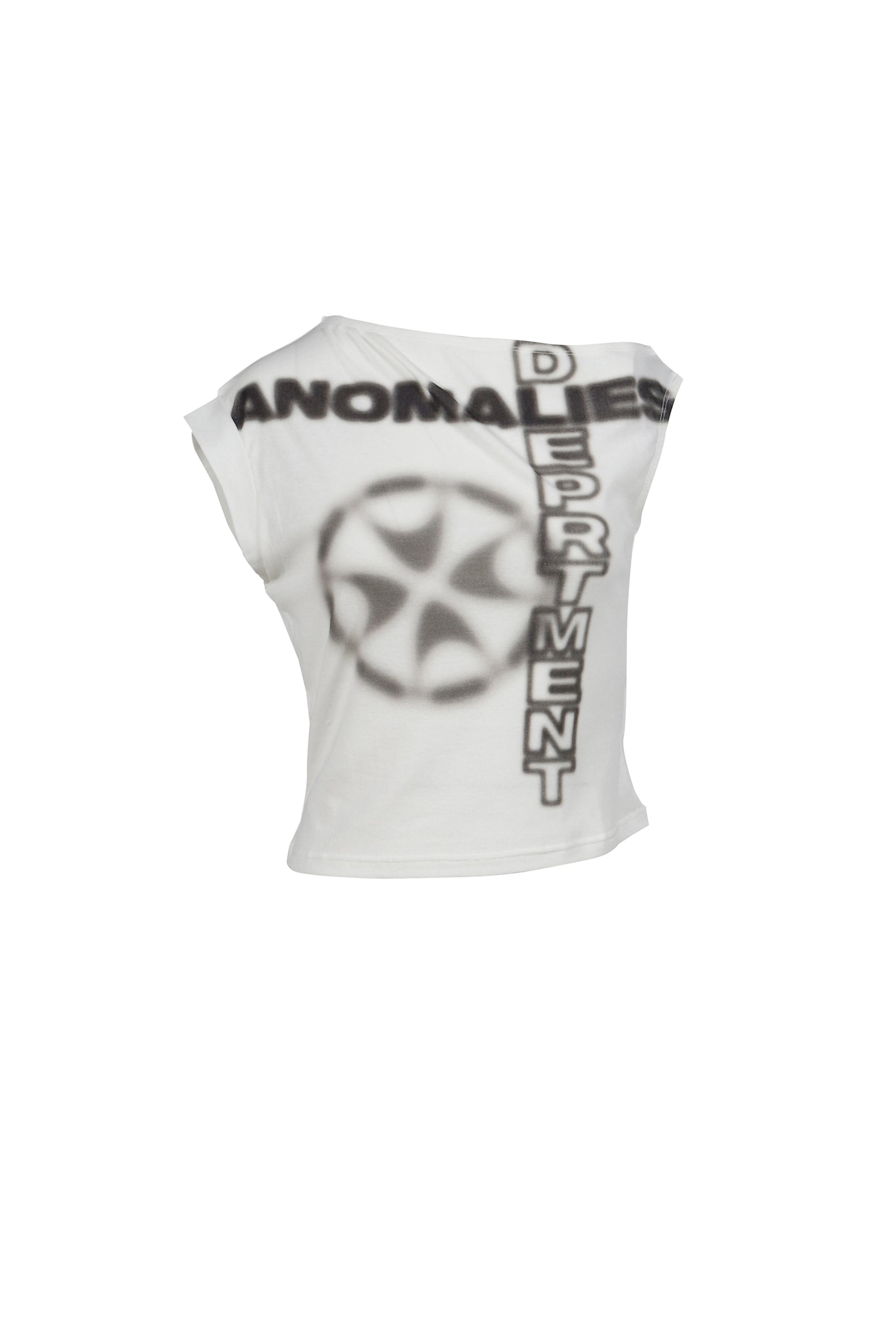 OFF-SHOULDER ASYMMETRIC PRINTED WHITE T-SHIRT / WHT