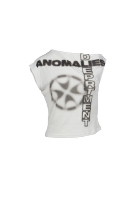 OFF-SHOULDER ASYMMETRIC PRINTED WHITE T-SHIRT / WHT