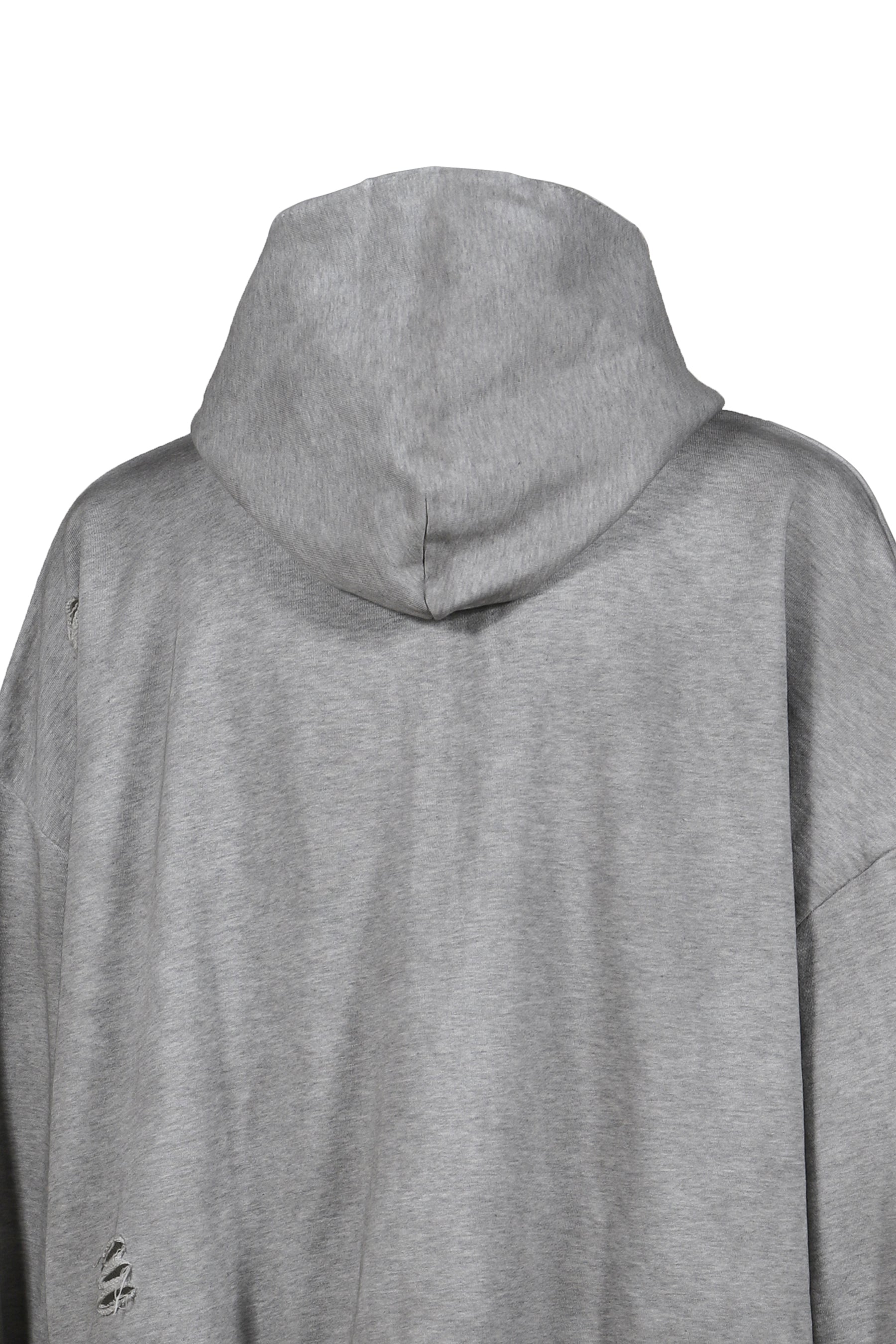 DISTRESSED SCRIPT ZIP-UP HOODIE / GRY