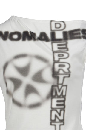 OFF-SHOULDER ASYMMETRIC PRINTED WHITE T-SHIRT / WHT