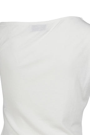 OFF-SHOULDER ASYMMETRIC PRINTED WHITE T-SHIRT / WHT