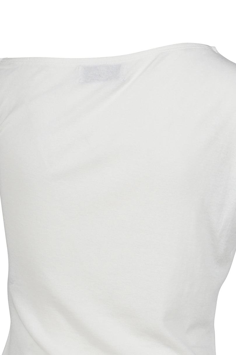 OFF-SHOULDER ASYMMETRIC PRINTED WHITE T-SHIRT / WHT