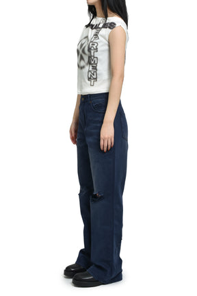 OFF-SHOULDER ASYMMETRIC PRINTED WHITE T-SHIRT / WHT