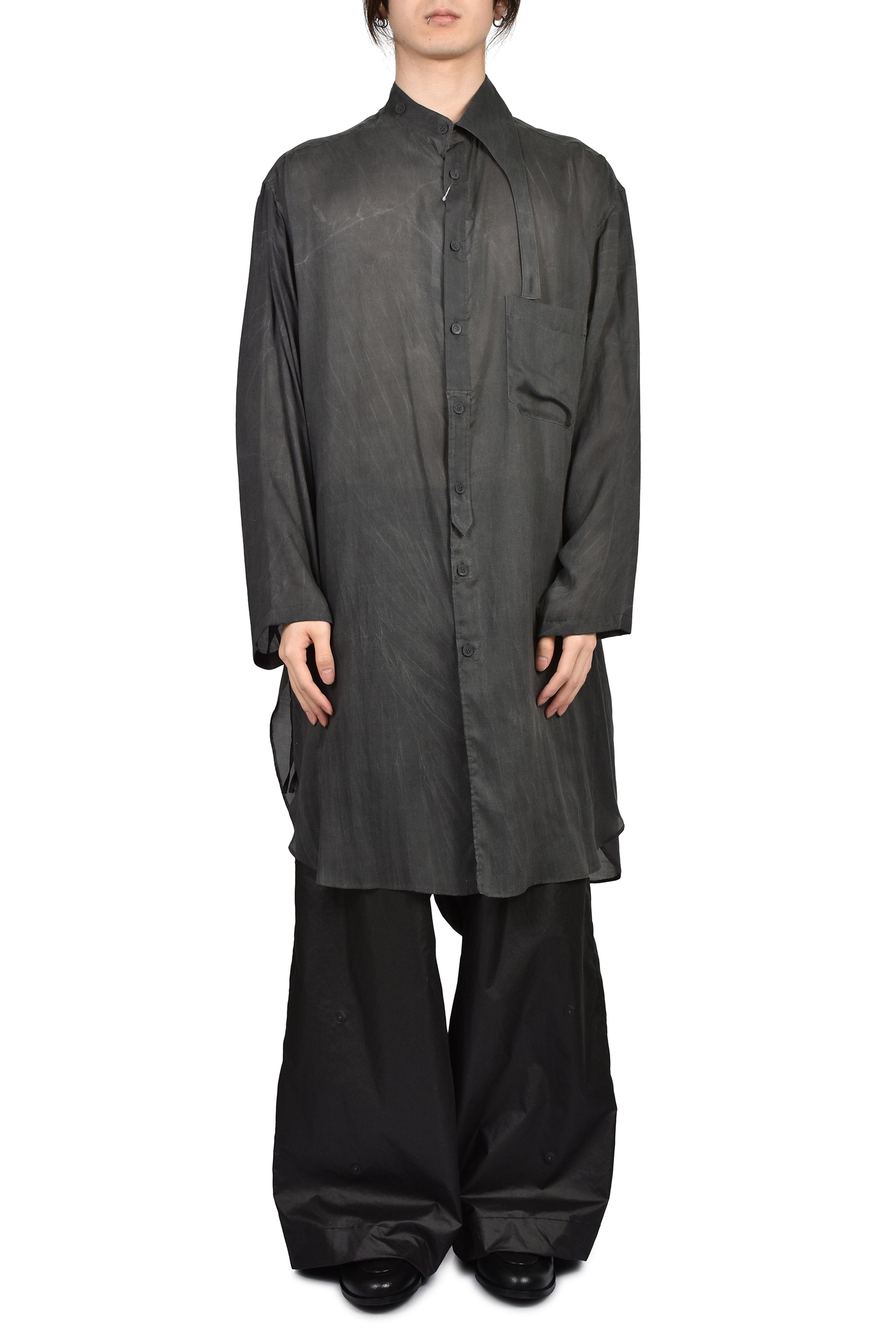 ASYMMETRY COLLAR LONG SHIRT / BLK