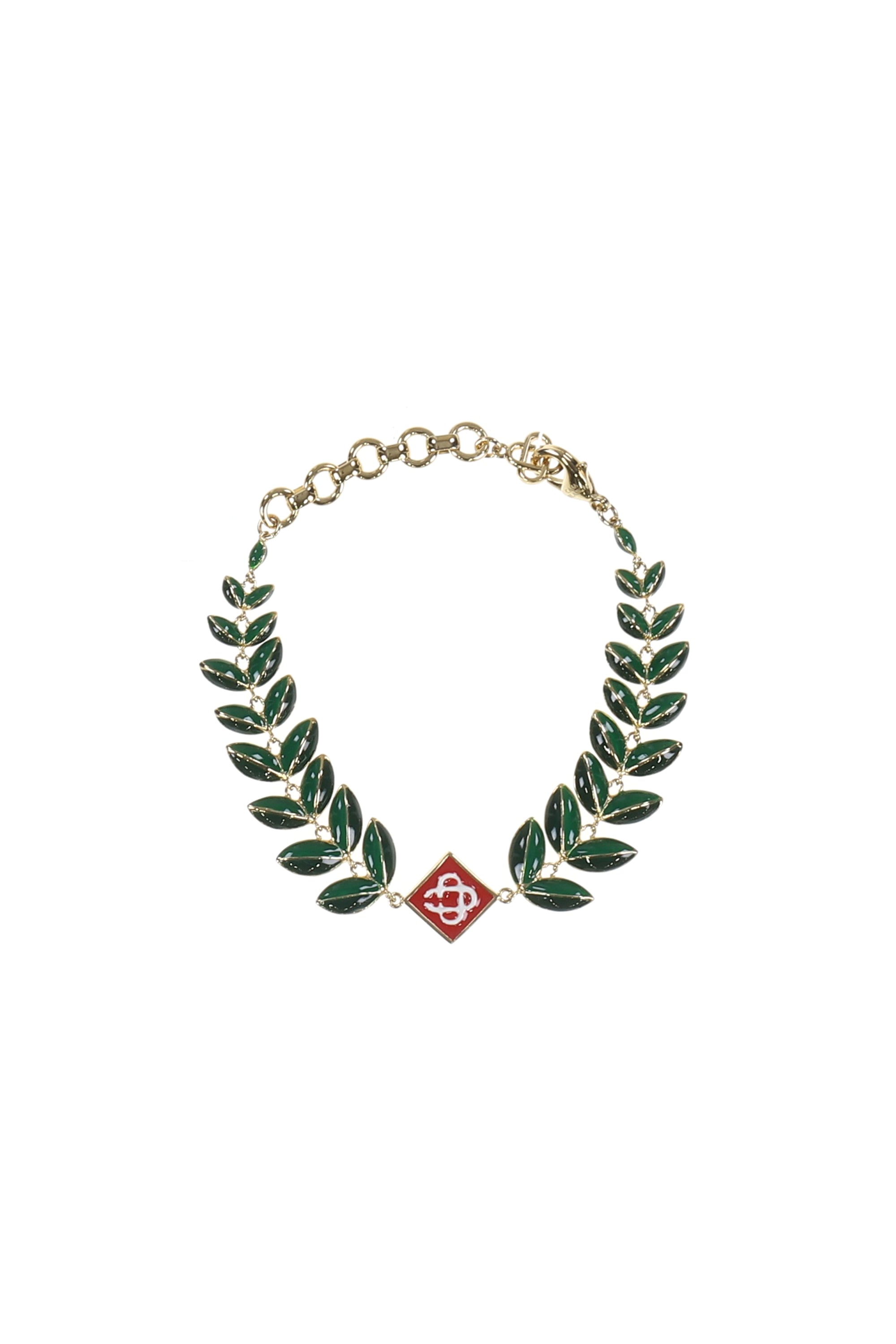 LAUREL LEAF BRACELET / GOLD/GRN/RED