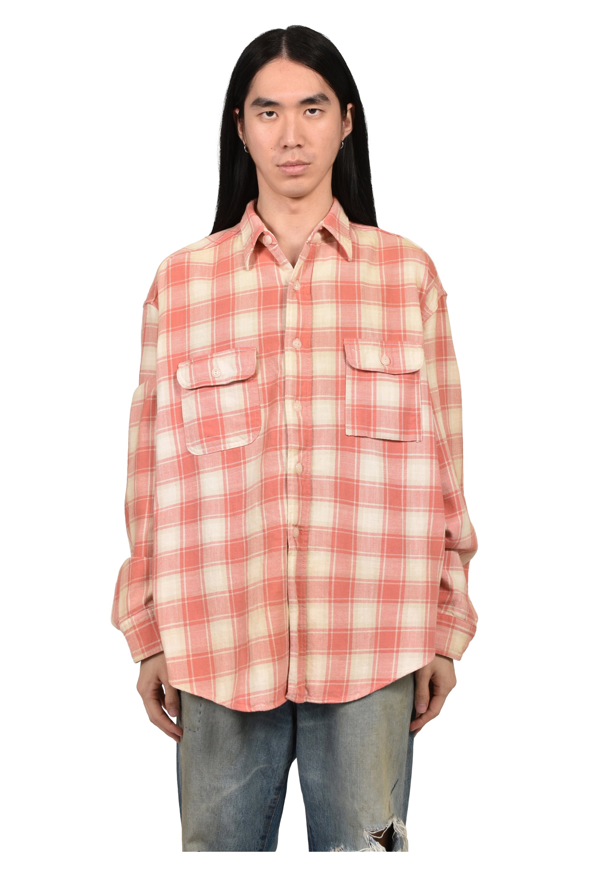 REPAIRED CIG POCKET SHIRT / PINK/O.WHITE/GRY