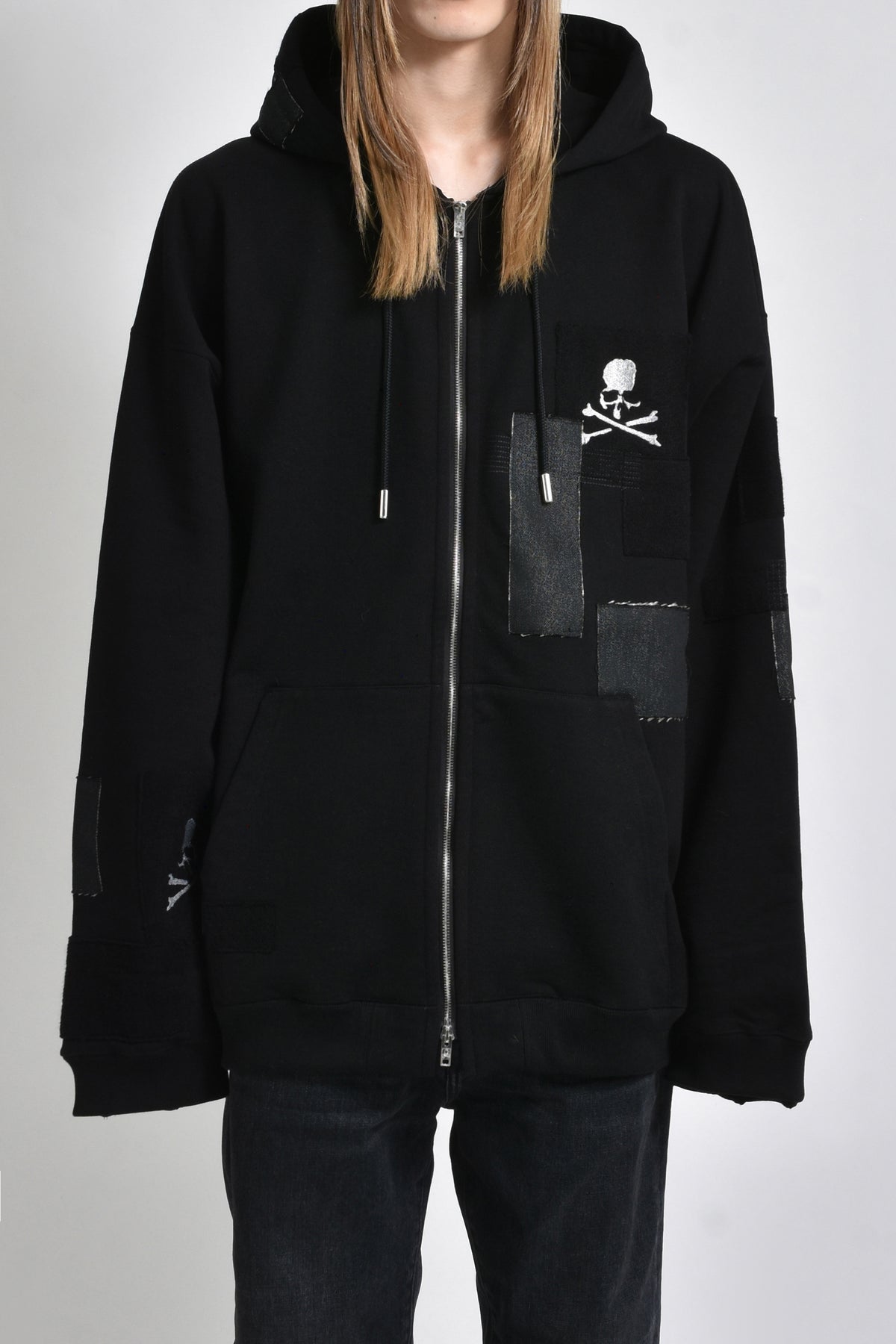 PATCHWORK FULL-ZIP HOODIE / BLK