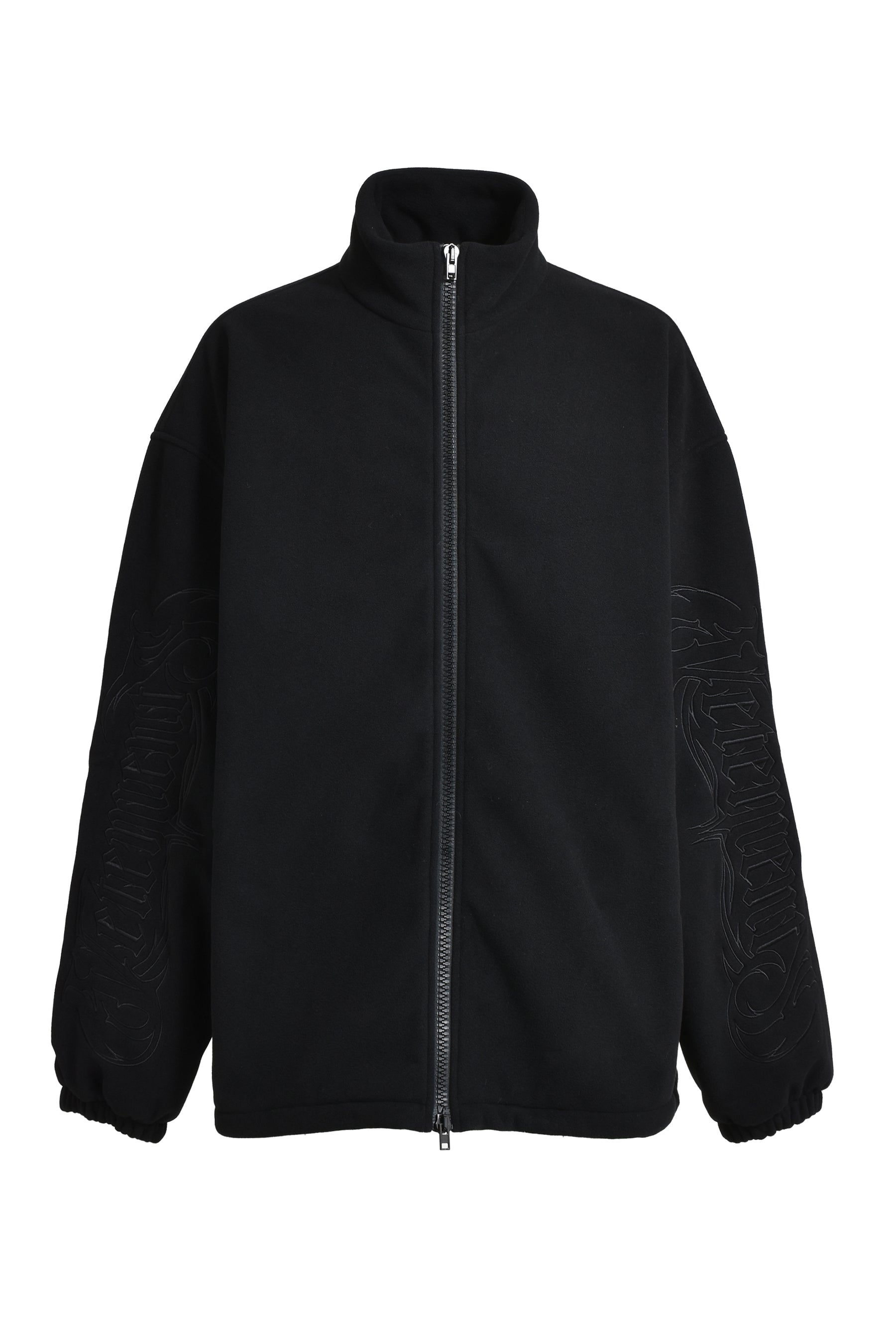 EMBROIDERED METAL LOGO FLEECE JACKET / BLK