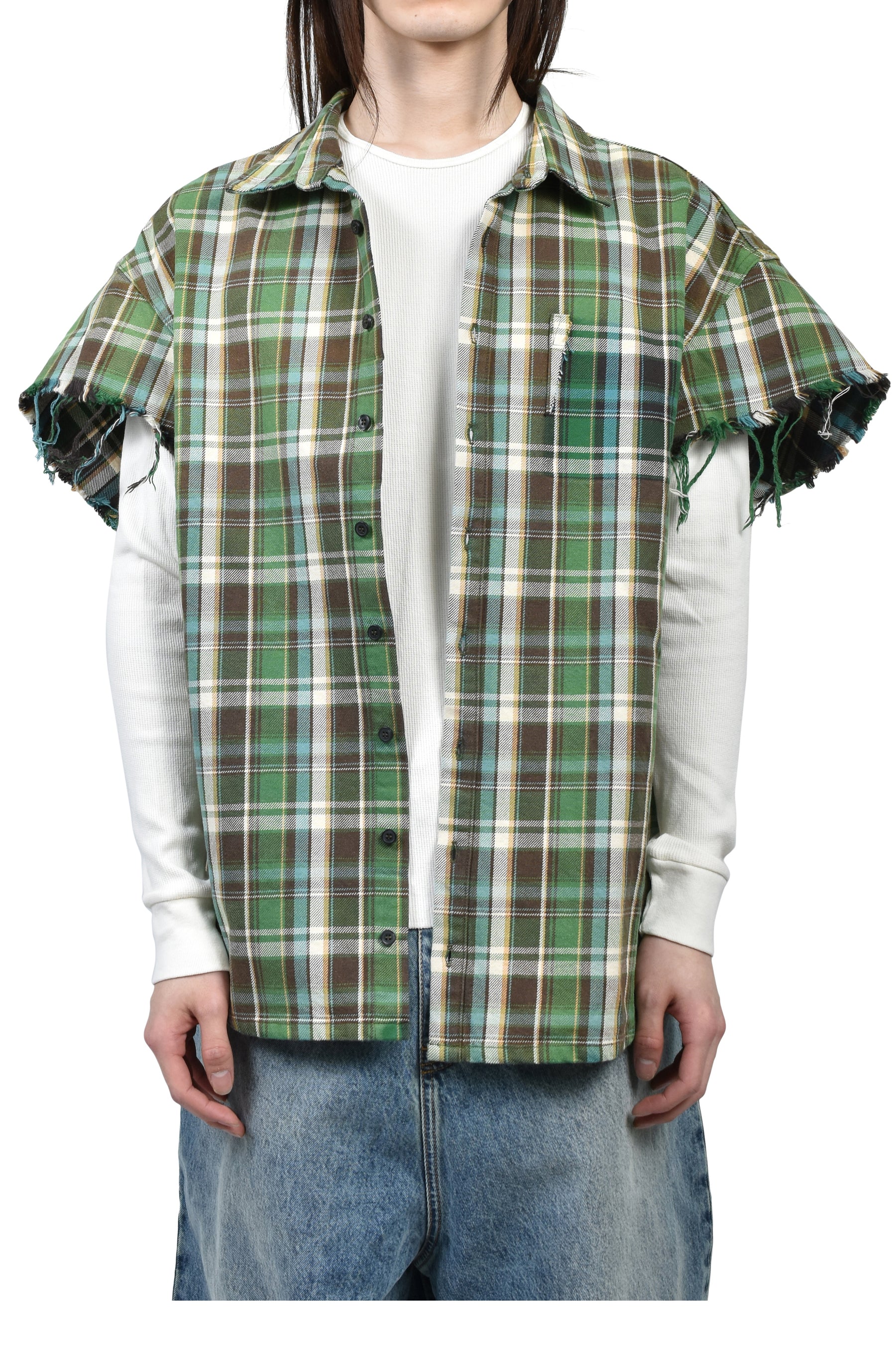 SATOSHI NAKAMOTO BENDER CUT OFF FLANNEL / GRN PLAID