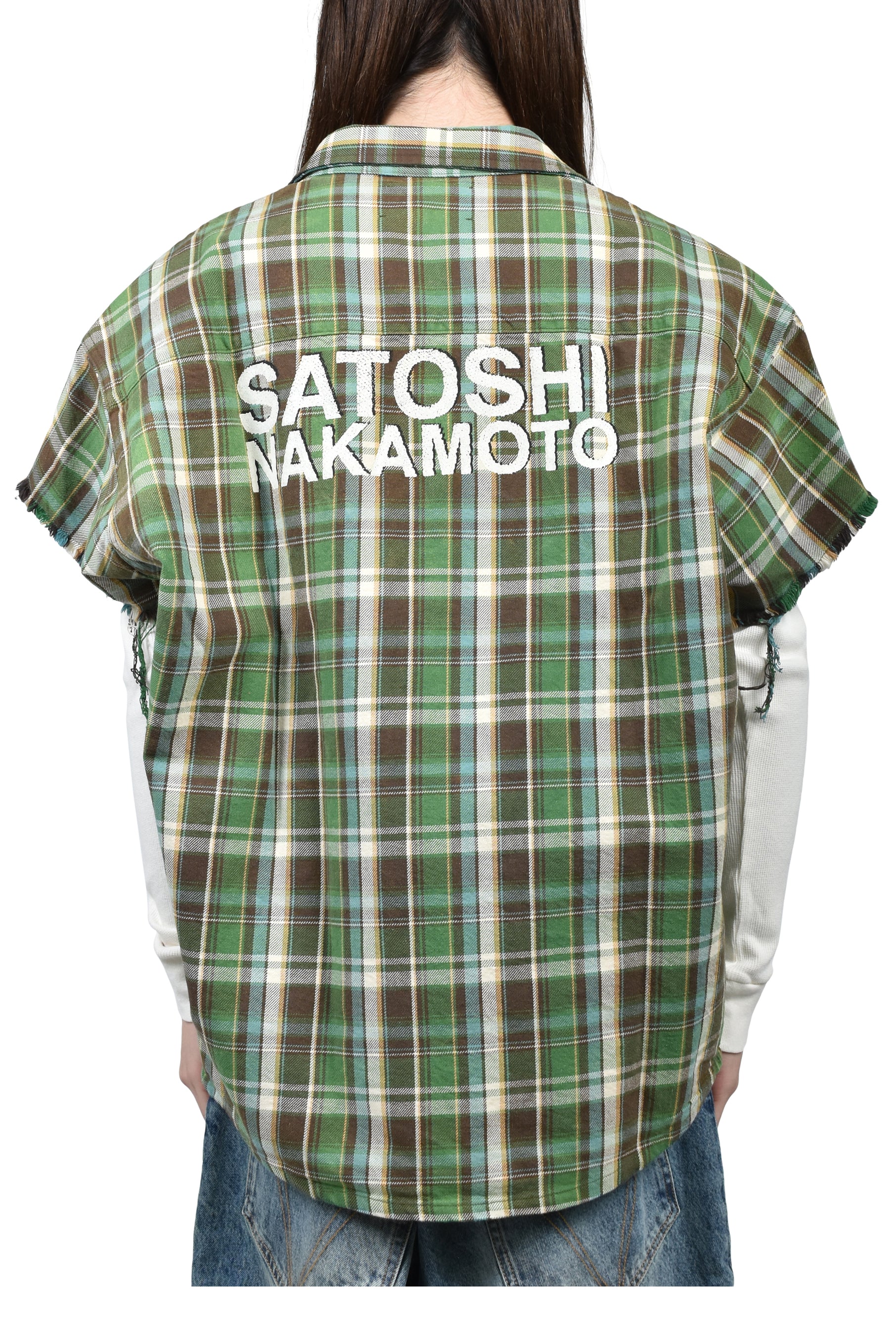 SATOSHI NAKAMOTO BENDER CUT OFF FLANNEL / GRN PLAID