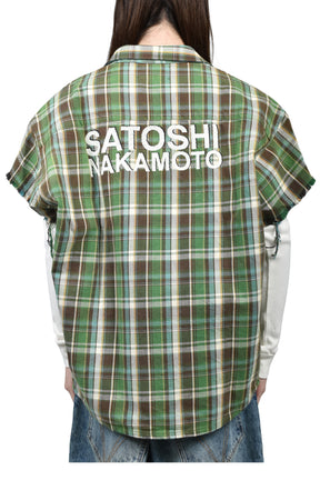 SATOSHI NAKAMOTO BENDER CUT OFF FLANNEL / GRN PLAID