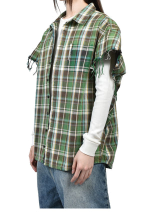 SATOSHI NAKAMOTO BENDER CUT OFF FLANNEL / GRN PLAID