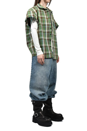 SATOSHI NAKAMOTO BENDER CUT OFF FLANNEL / GRN PLAID