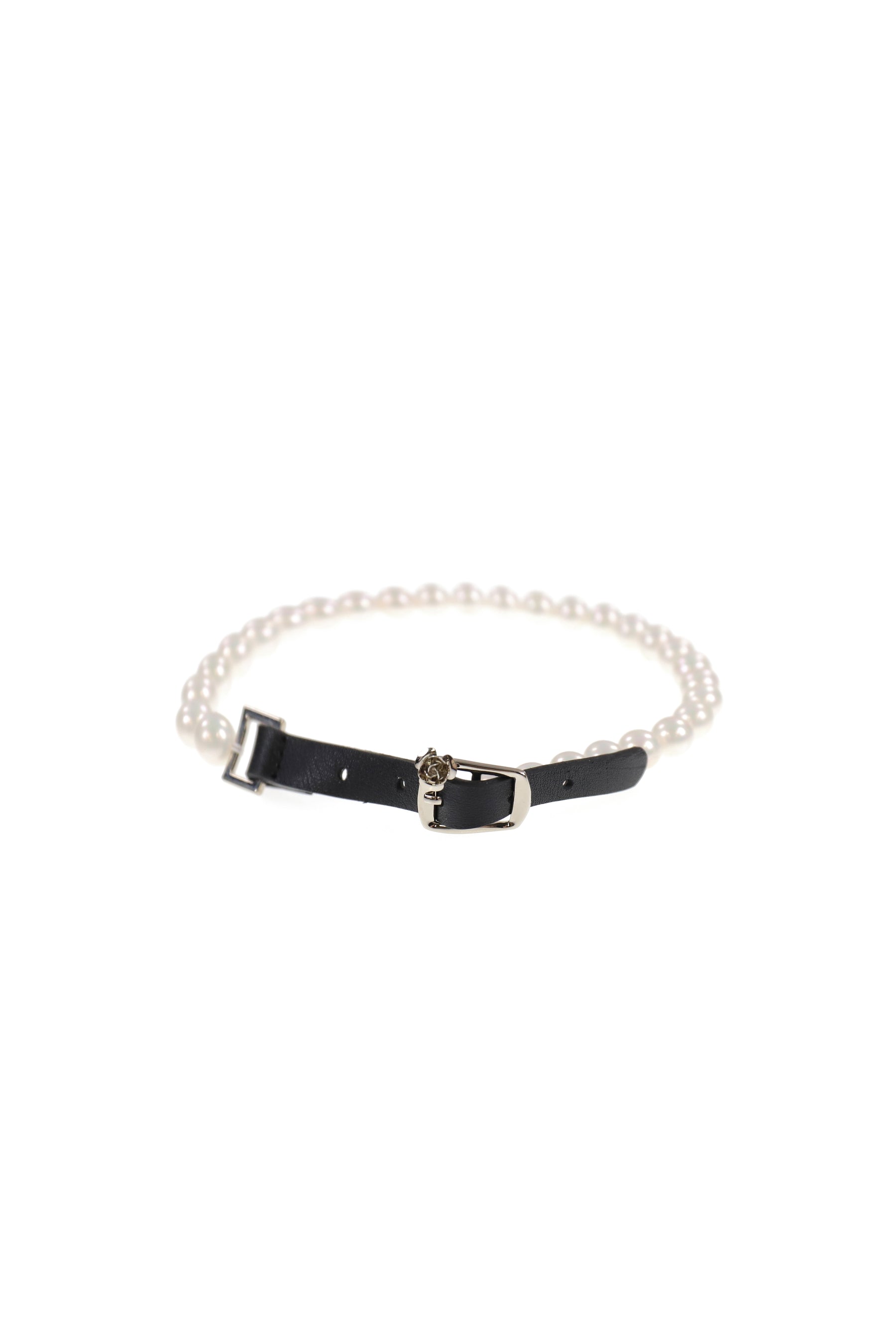 PEARL LEATHER BRACELET & CHOKER / WHT
