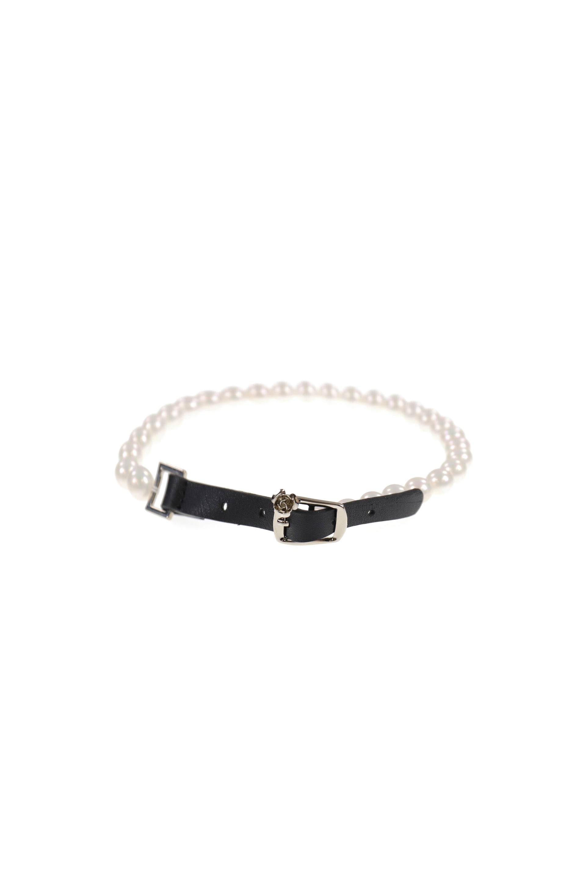 PEARL LEATHER BRACELET & CHOKER / WHT