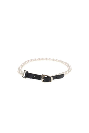 PEARL LEATHER BRACELET & CHOKER / WHT