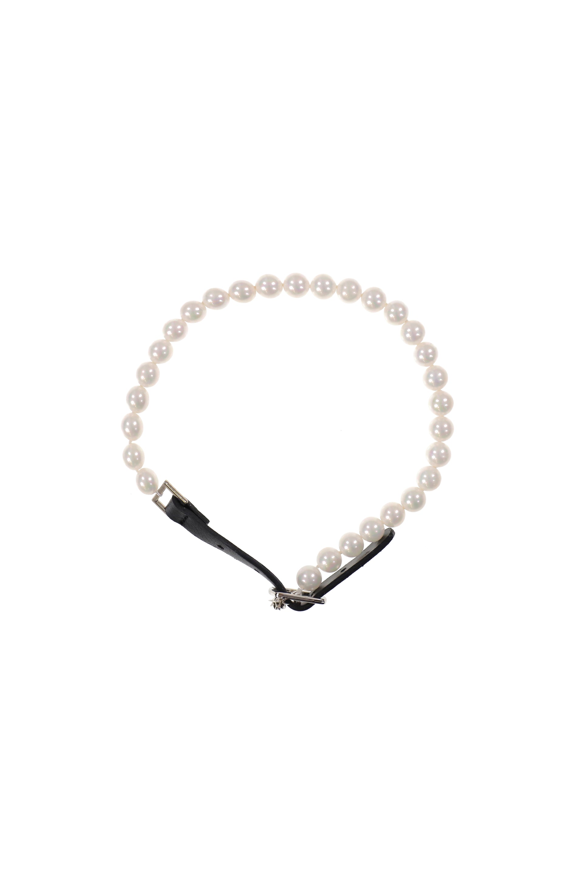 PEARL LEATHER BRACELET & CHOKER / WHT