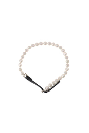 PEARL LEATHER BRACELET & CHOKER / WHT