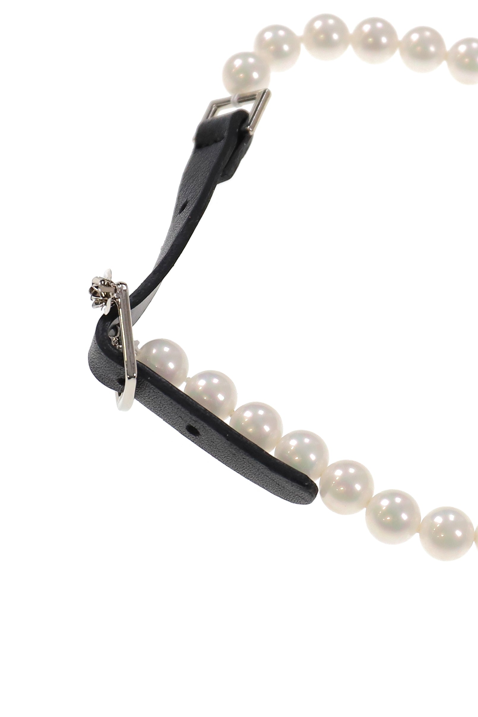 PEARL LEATHER BRACELET & CHOKER / WHT