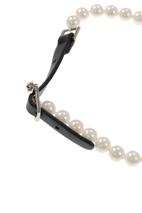 PEARL LEATHER BRACELET & CHOKER / WHT