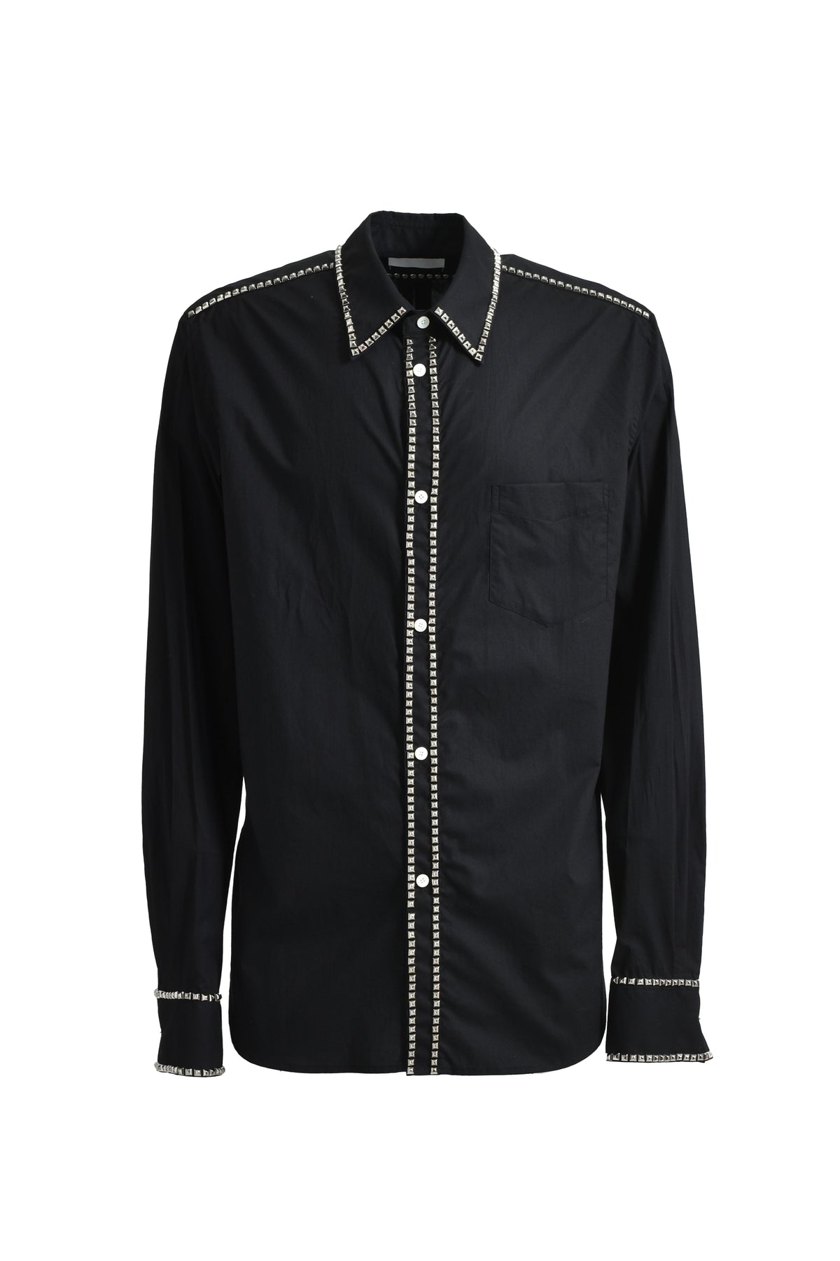 REGLAR COLLAR BROAD SHIRT.(STUDS) / BLK