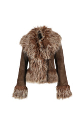BROWN FAUX MONGOLIAN FUR JACKET / BRWN