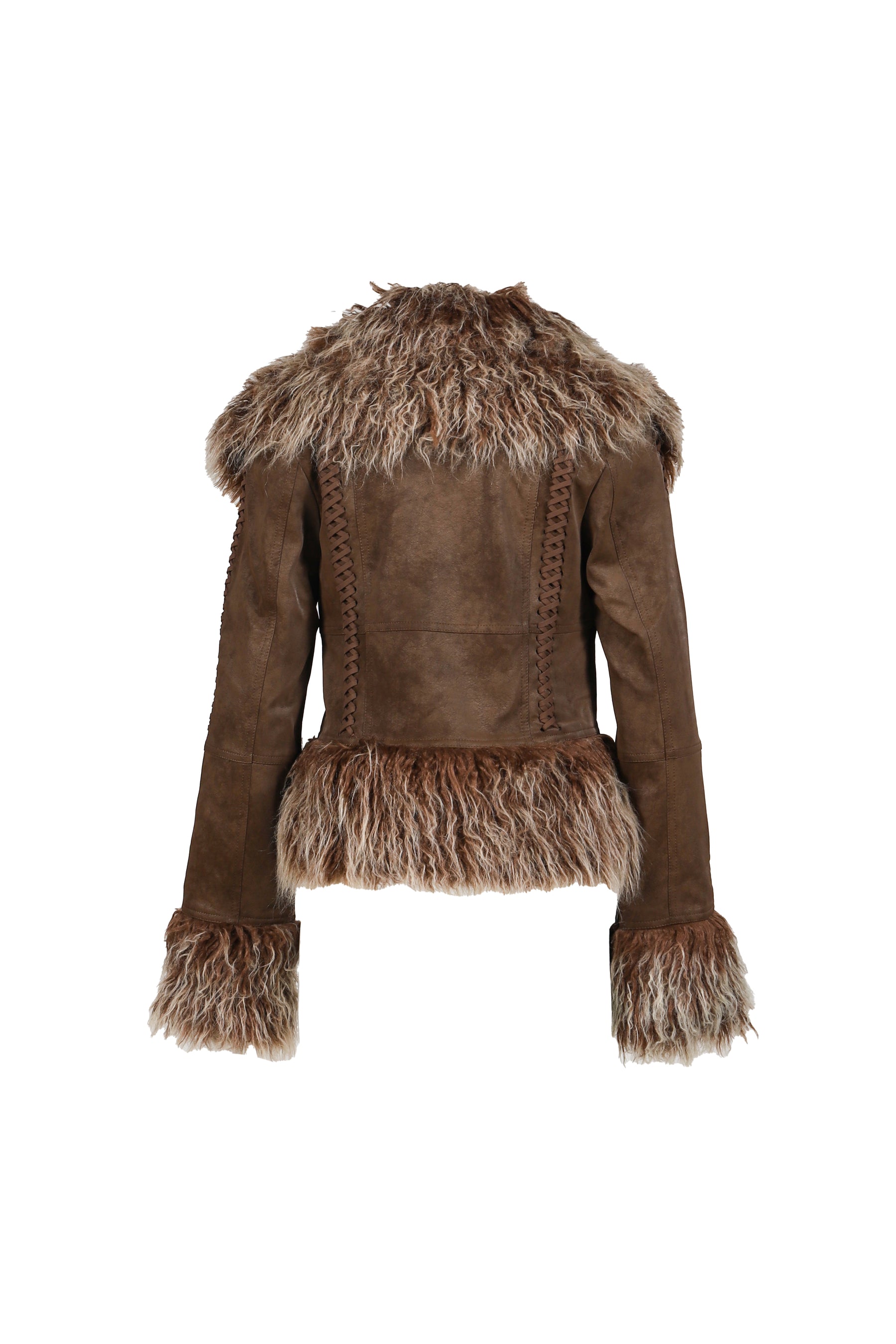 BROWN FAUX MONGOLIAN FUR JACKET / BRWN