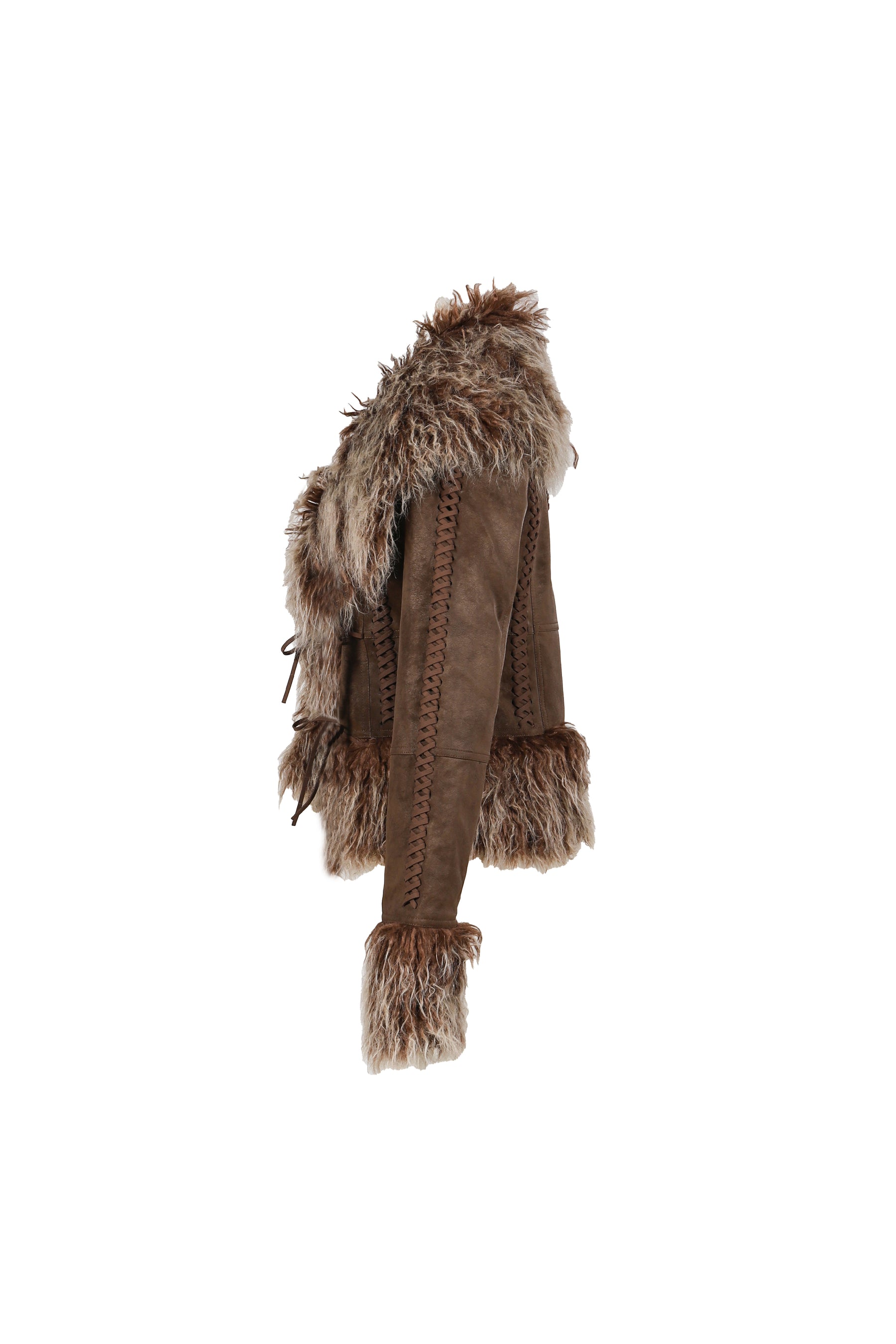 BROWN FAUX MONGOLIAN FUR JACKET / BRWN