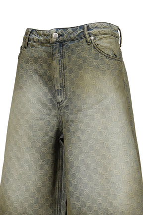 MONOGRAM OCEAN WASHED DENIM SHORTS UNISEX / PALE BLU