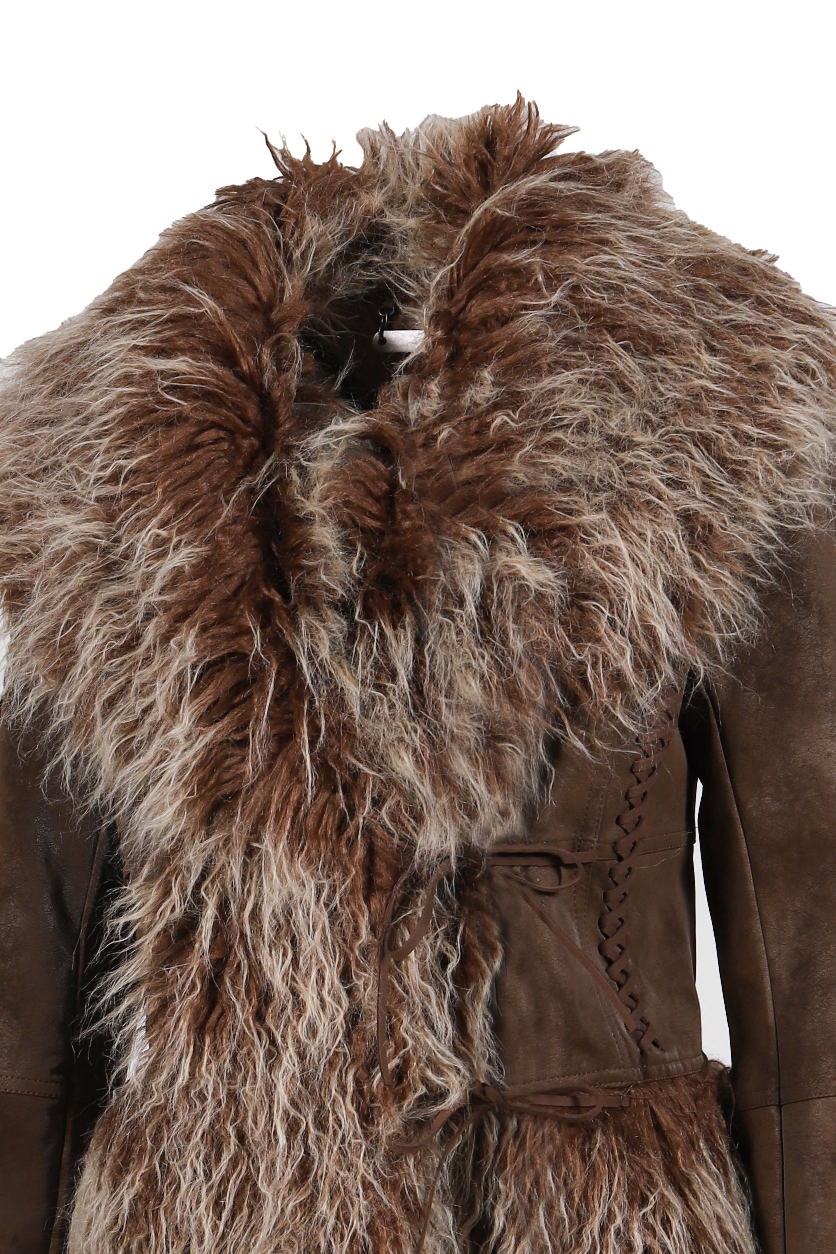 BROWN FAUX MONGOLIAN FUR JACKET / BRWN