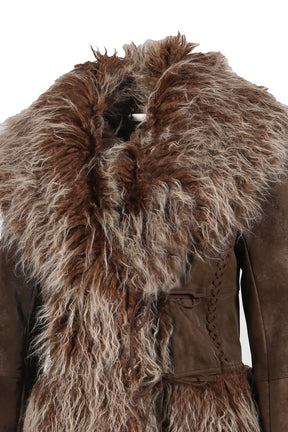 BROWN FAUX MONGOLIAN FUR JACKET / BRWN