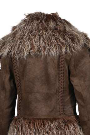 BROWN FAUX MONGOLIAN FUR JACKET / BRWN