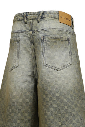 MONOGRAM OCEAN WASHED DENIM SHORTS UNISEX / PALE BLU