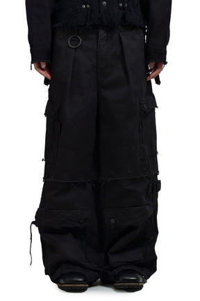 SLASH SEAM TWIST CARGO PANTS / AGED BLK