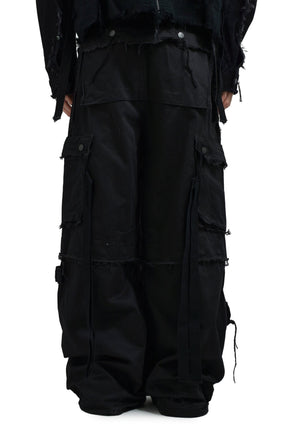 SLASH SEAM TWIST CARGO PANTS / AGED BLK