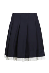 PATCHWORK LACE WIDE PLEAT SKIRT / NVY