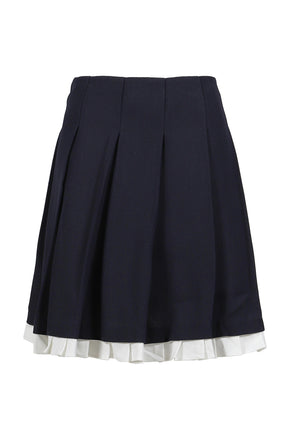 PATCHWORK LACE WIDE PLEAT SKIRT / NVY