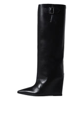 ASTRO WEDGED LEATHER BOOTS / BLK